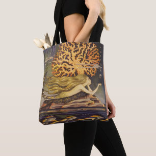 Tote Bag Conte de fées vintage, petite sirène dans le corai