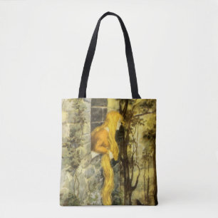 Tote Bag Conte de fées vintage, Rapunzel avec cheveux longs