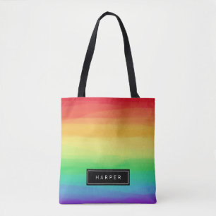 Tote Bag Contours de peinture arc-en-ciel   Nom personnalis