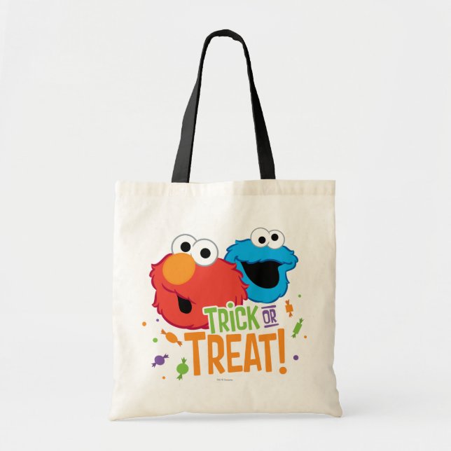 Tote Bag Cookie Monster et Elmo - Tricoter ou traiter (Devant)