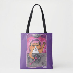 Tote Bag Cool Dj Cat Marker Art Illustration Design Amusant