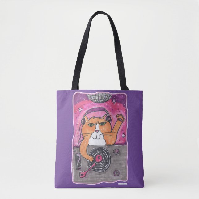 Tote Bag Cool Dj Cat Marker Art Illustration Design Amusant (Devant)