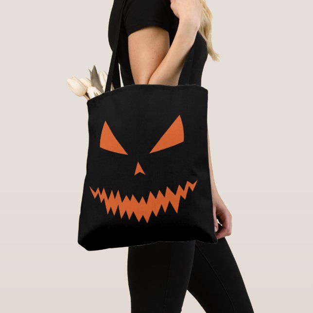Tote Bag Cool effrayant Jack O'Lantern Halloween orange noi (De près)