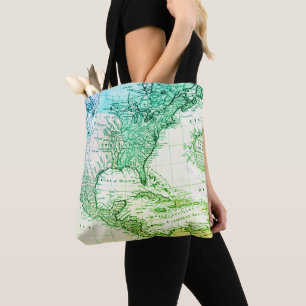 Tote Bag Cool Green Carte Vintage des voyageurs d'Amérique 