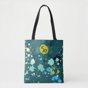 Tote Bag Cool Green Paint Splatter initial