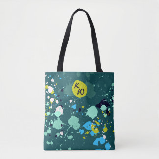 Tote Bag Cool Green Paint Splatter initial