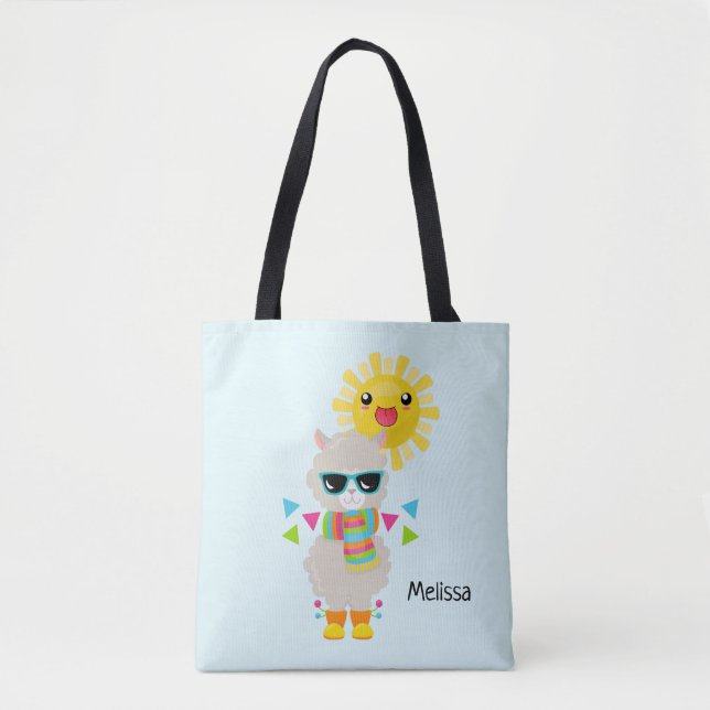 Tote Bag Cool Llama et souriant Kawaii Sun (Devant)