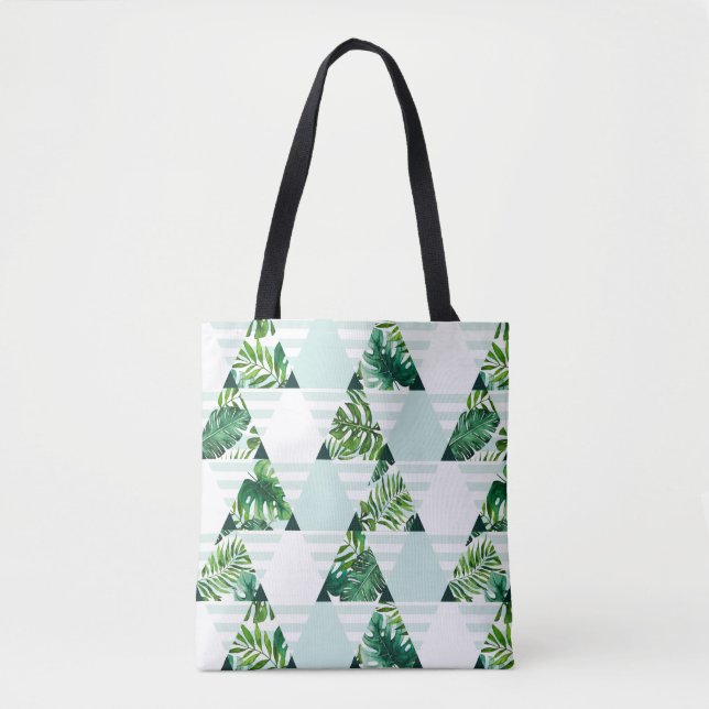 Tote Bag Cool Mint Green Tropical Triangles Motif (Devant)