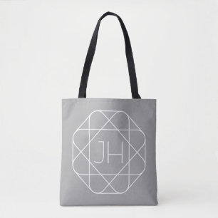 Tote Bag Cool monogram, style vibe Grey & White