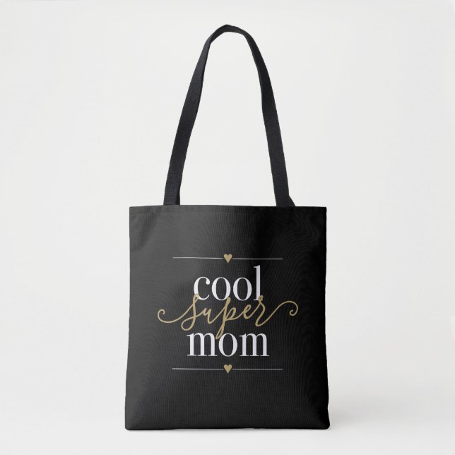Tote Bag Cool Noir Et Or Super Maman Moderne Élégant (Devant)