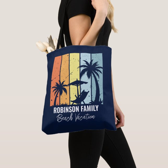 Tote Bag Cool Retro Beach Vacances Custom Navy Blue (De près)