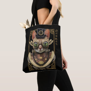 Tote Bag Cool Steampunk Orange Tabby Chat avec nom