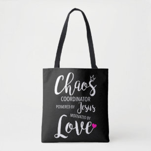 Tote Bag Coordinateur Chaos Enseignant Powered By Jesus Mot