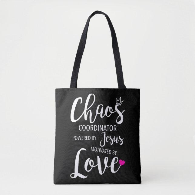 Tote Bag Coordinateur Chaos Enseignant Powered By Jesus Mot (Devant)