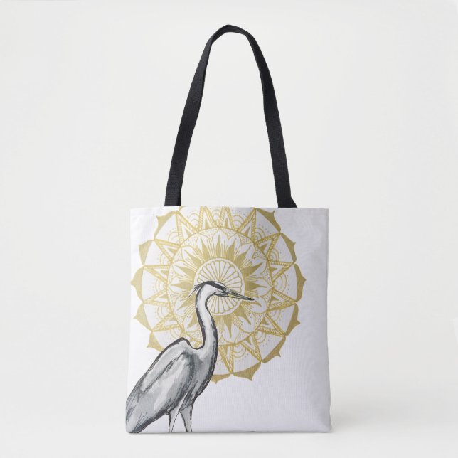 Tote Bag Copie asymétrique de mandala de héron (Devant)