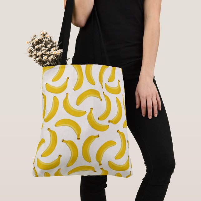Tote Bag Copie, jaune et blanc de fruit tropical de bananes (De près)