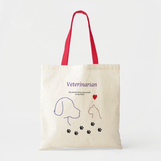 Tote Bag Copies de Vétérinaire-Patte sur mon coeur (Devant)