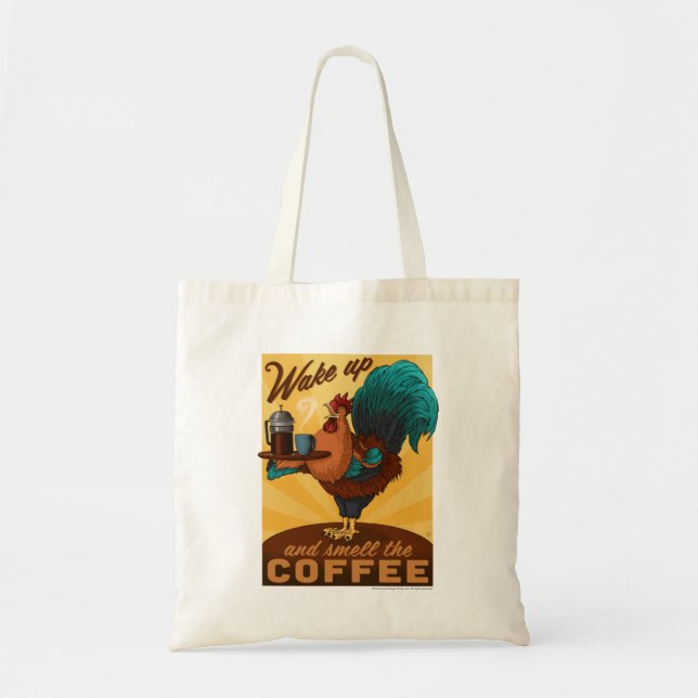 Tote Bag Coq - Réveillez-vous et sentez le café (Devant)