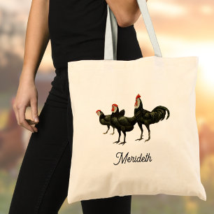 Tote Bag Coqs White Faced Black Spanish Roosters Nom