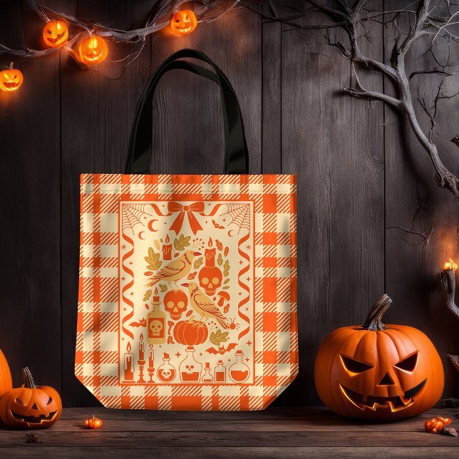 Tote Bag Coquette Orange Folk Art Plaid (Créateur téléchargé)