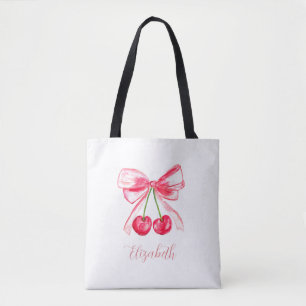 Tote Bag Coquette Preppy Pink Bow Baby Girl Watercolor