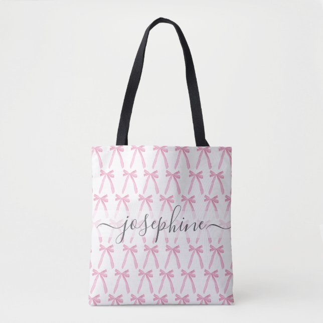Tote Bag Coquette rose joli rubans arc personnalisées (Devant)