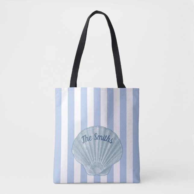 Tote Bag Coquillage bleu et rayures (Devant)