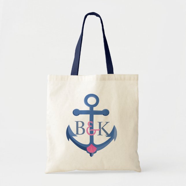 Tote Bag Coquillage bleu et rose (Devant)