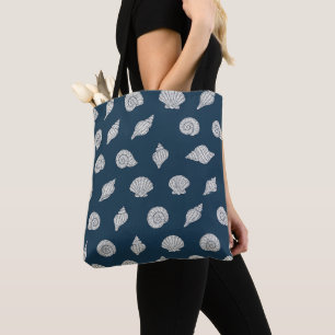 Tote Bag Coquillages côtiers bleu blanc