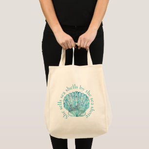 Tote Bag Coquille de mer aqua