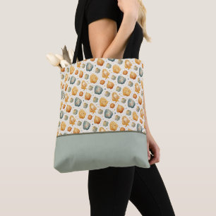 Tote Bag Coquilles Kawaii Jaune et Bleu Bloc de Couleurs Fl