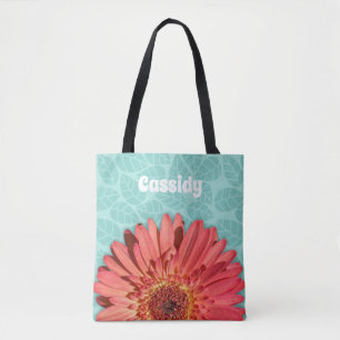 Tote Bag Corail couleur Gerbera Daisy Photo Mint Vert