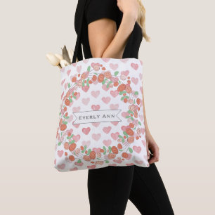 Tote Bag Corail rose Motif d'aquarelle de fleurs de courge