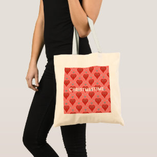 Tote Bag Corail rouge vintage coeur de Noël ornaJeter Couss
