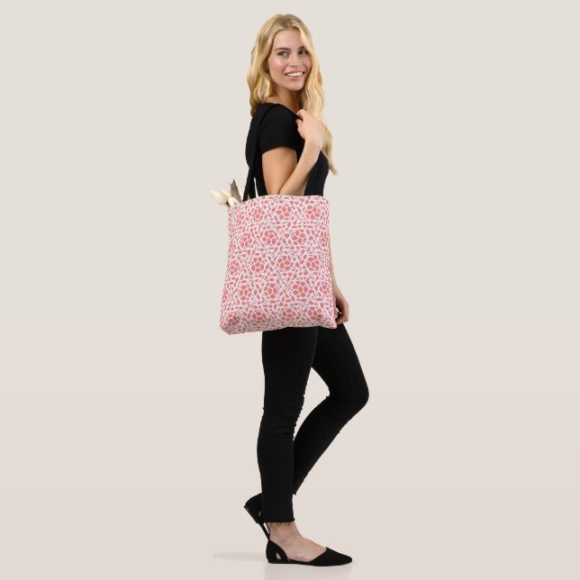 Tote Bag Coral rose et blanc Ziggy Motif (Sur le modèle)