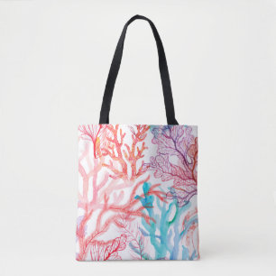 Tote Bag Coraux aquarelles. Motif sans couture avec sous