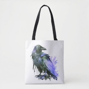 Tote Bag Corbeau aquarelle - bleu