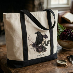Tote Bag Corbeau de la Dark Academia et Roses Noires