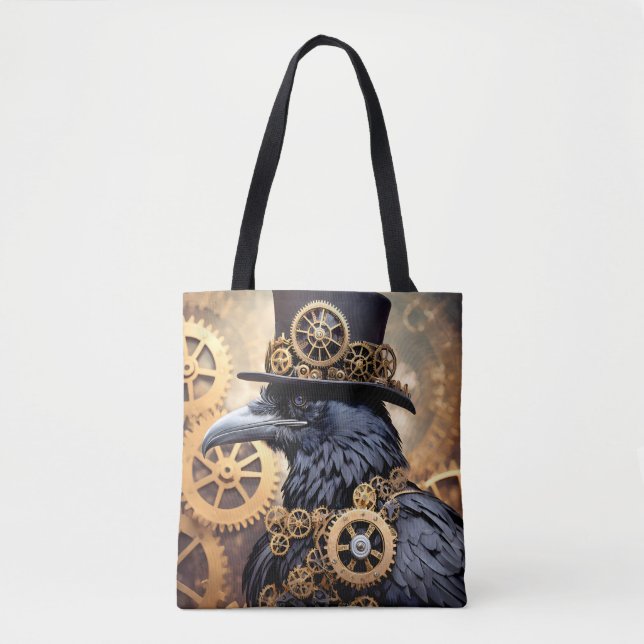 Tote Bag Corbeau en haut Chapeau Steampunk Art (Devant)