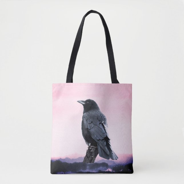 Tote Bag Corbeau perché au lever du soleil (Devant)