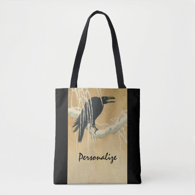 Tote Bag Corbeau sur une branche d'arbre (Devant)