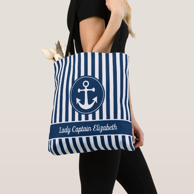 Tote Bag Corde d'Ancres nautiques Bleu de la marine (De près)