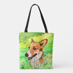 Tote Bag Corgi Adorable Dans Une Aquarelle Fleur