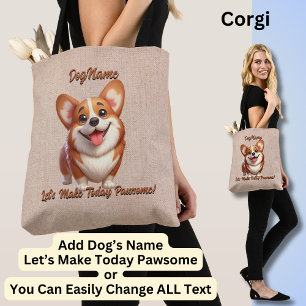 Tote Bag Corgi - Ajouter le nom du chien, modifier le texte