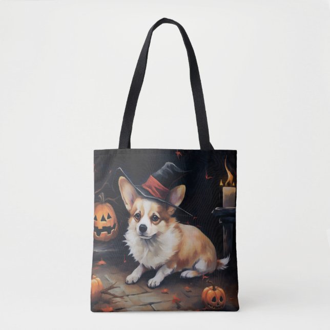 Tote Bag Corgi Citrouille Halloween effroi (Devant)