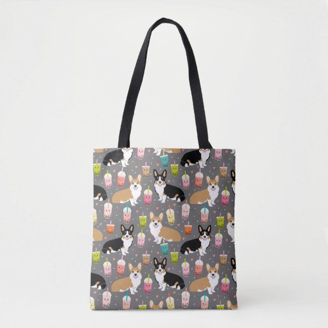 Tote Bag Corgis de thé de bulle de corgi tri et rouges - - (Devant)