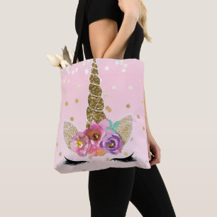 Tote Bag Corne de licorne moderne tendance florale confetti