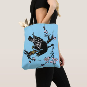 Tote Bag Corneille japonaise vintage et fleurs de cerisiers