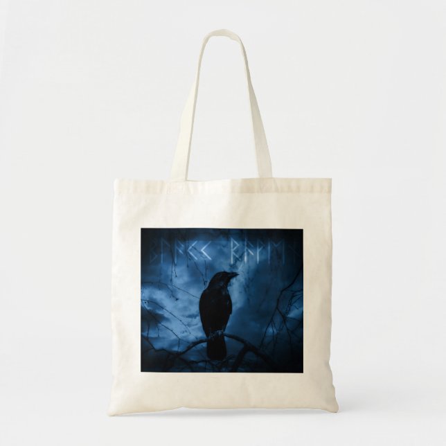 Tote Bag Corneille noire avec runes style gothique foncé (Devant)