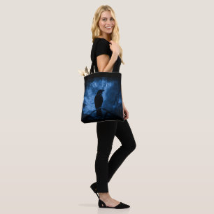 Tote Bag Corneille noire avec runes style gothique foncé